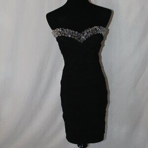 Forever 21 Black Cocktail Prom Party Sweetheart Jeweled Dress Stretch Small EUC
